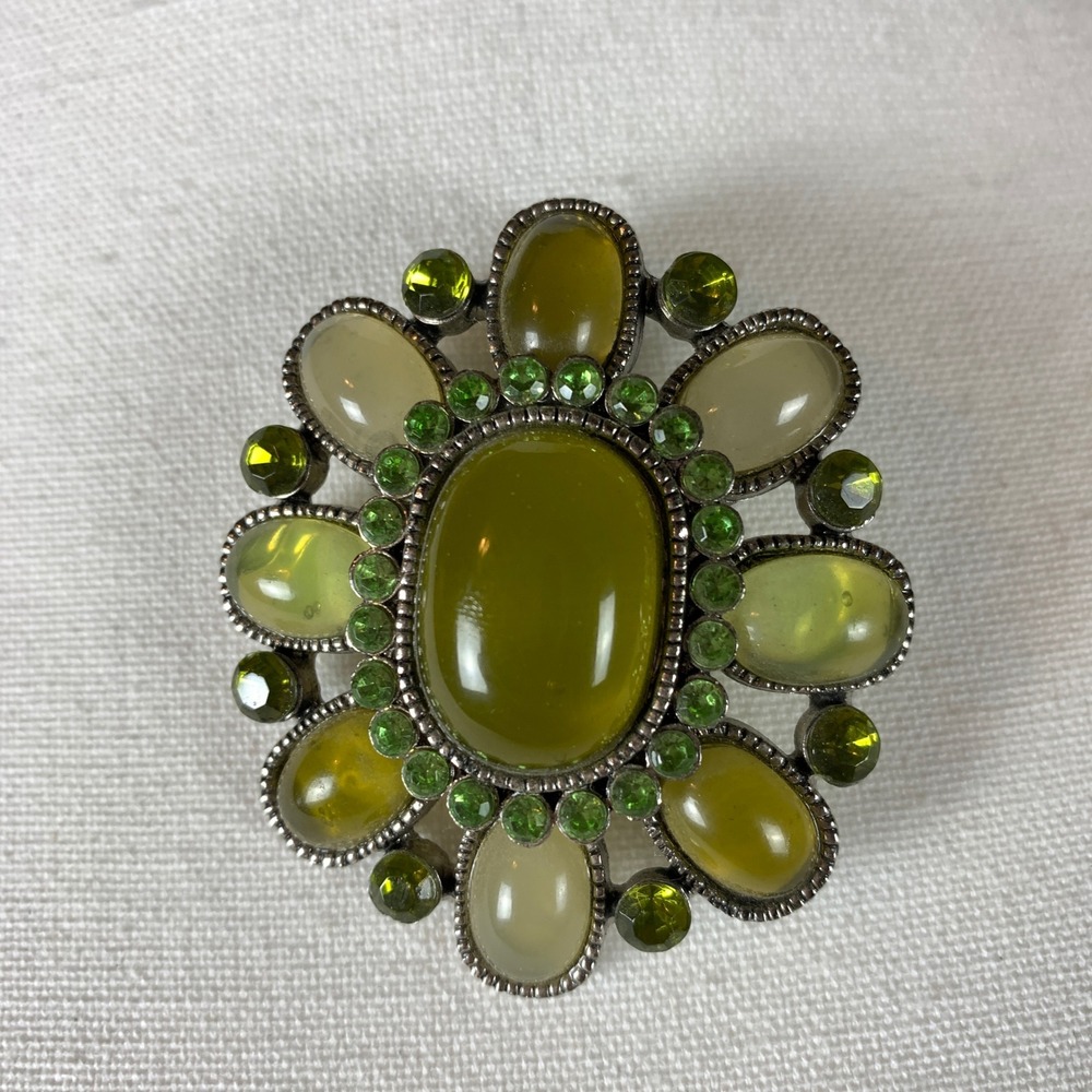Unbranded Flower Brooch Pendant Women OS Green Cabochon Rhinestone Floral Pin